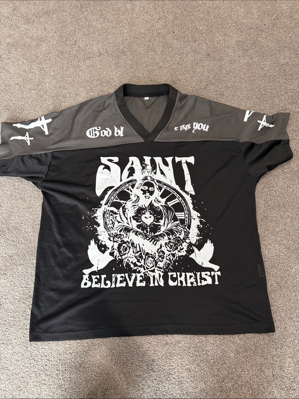 Saint Graphic Black and Gray V-Neck Men's Jersey